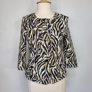 Charter Club Tiger Print Ruffled Front 3/4 Sleeve Blazer Size SP